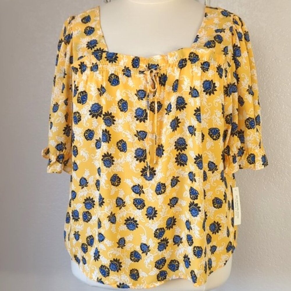 Zac & Rachel 2X Blouse Floral Print Puff Sleeves